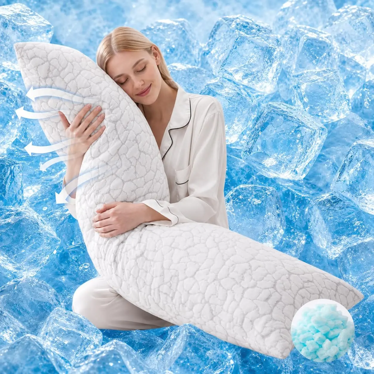 Cooling Body Pillow for Adults, Shredded Full Body Pillow with Loft & Removable Washable Cover, Long Bed Pillow for Side Sleepers, Back Pain Relief (20x54 Inches)