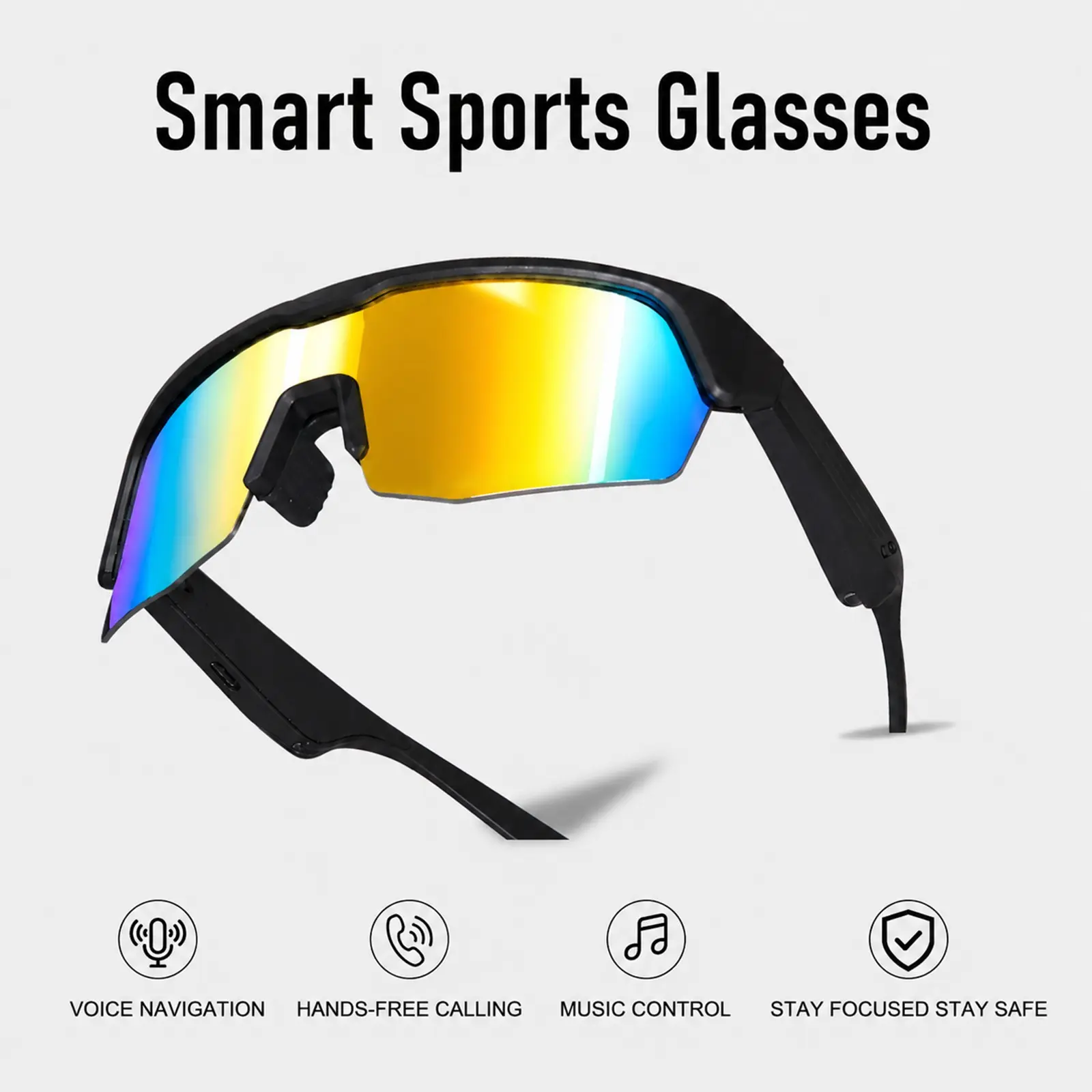 Bluetooth Smart Sunglasses with Open-Ear Audio and Hands-Free Calling, 130mAh Battery, Type-C Charging, Polarized Outdoor Glasses for Men and Women