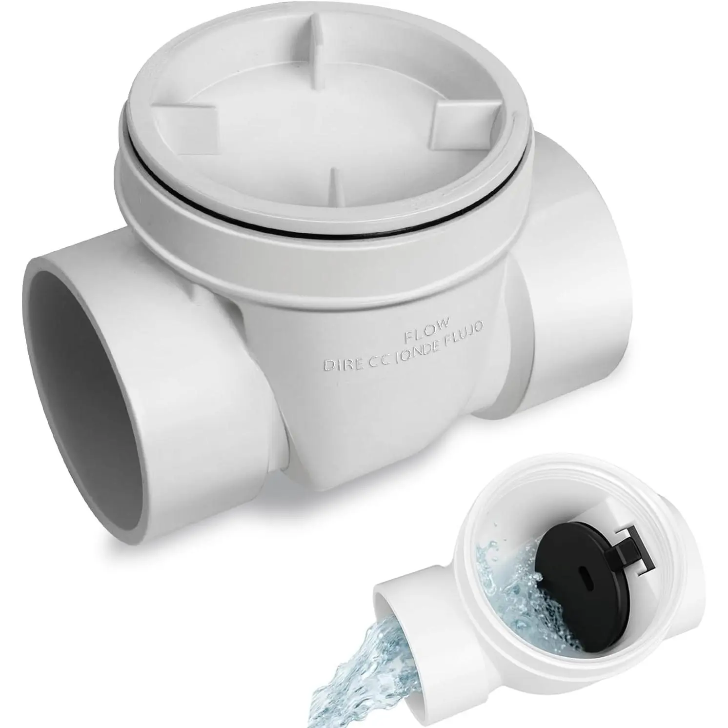 4" PVC Backwater Valve Drain Backflow Preventer Valve, White | 4 Inch Backwater Check Valve Prevents Sewage and Rainwater from Flowing Back