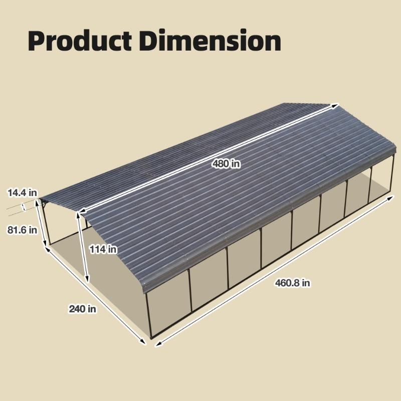 20' x 40' Hardtop Carport, Sturdy Metal Carport with Galvanized Steel Roof and Reinforced Metal Frame, Heavy Duty Car Shelter for Cars, Boats, and Tractors