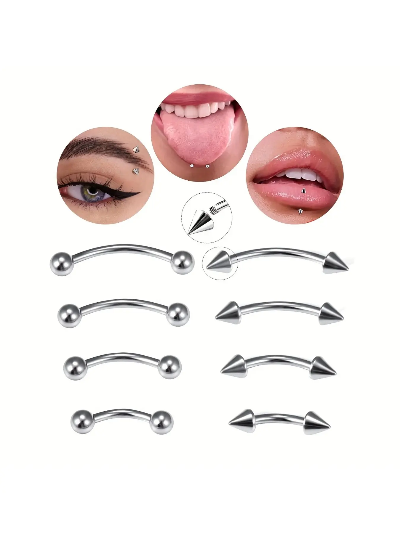 arious Types Of Body Piercings Such As Eyebrow Piercings, Curved Barbells, Small Eyebrow Rings, Vertical Labret Studs, Lip Studs, Ear Studs, Belly Button Rings, Suitable For Both Men And Women, Available In 6mm, 8mm, 10mm, 12mm Sizes.
