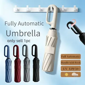 Fully Automatic 10-Bone Ring Buckle Umbrella, Foldable, Rain and Sun Protection, Portable Outdoor Umbrella, Wind-Resistant, 1pc