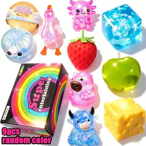 9pcs Quishy Decompression Toy, Squeeze Plush Candy, Color Changing Food Shapes, Highland Cattle, Cheese Strawberry Cubes, Unisex