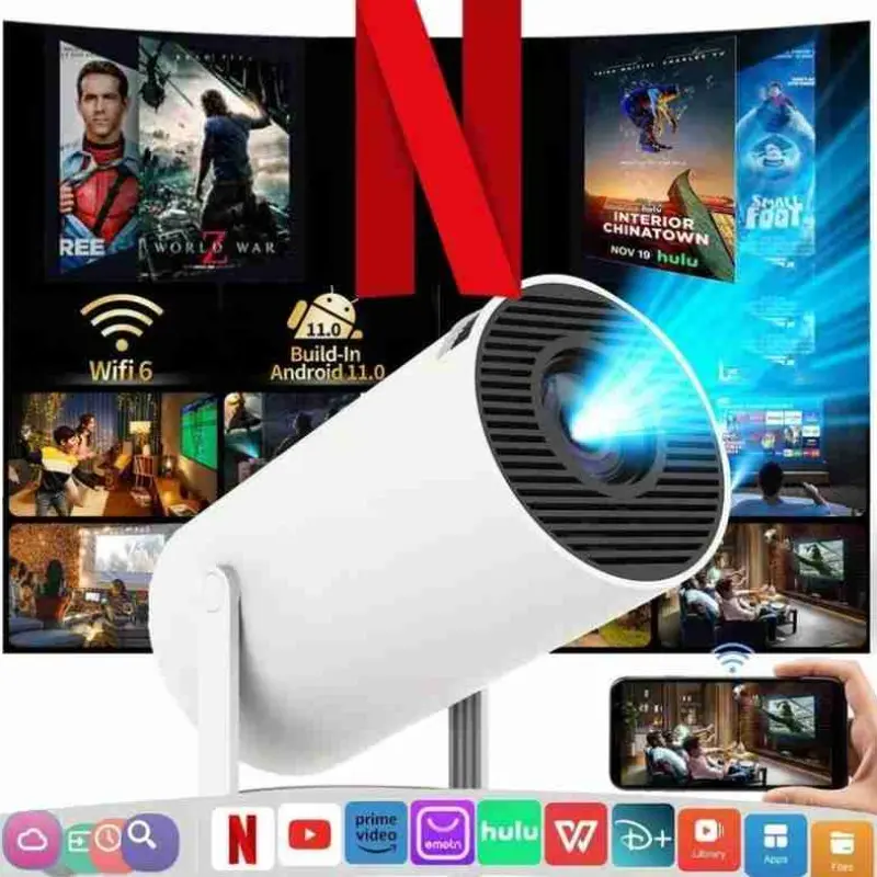 Portable Mini Home Cinema Projector with WiFi and Bluetooth-compatible, 180° Rotatable, 720p HD Resolution, Auto Vertical Keystone Correction, HDMI & USB Compatible