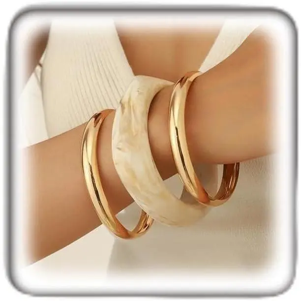 3 count Chunky  Stackable Bangles Set for Women, Geometric White Marbled  Bracelet  Irregular Fashion Accessories Daily Wear Gifts
