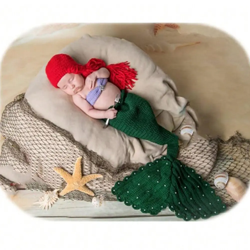 Newborn Baby Photography Prop Outfits Crochet Photo Prop Animal Mermaid Set | Baby Photoshoot Props Costume,Baby Photoshoot Prop,Crochet Photoshoot Props Boy 0-3 month,Handmade Baby Boy Girls Set