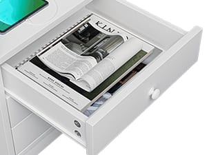 Sikaic Nightstand with 3 Drawers Charging Station White Bedside Cabinet Modern Accent Tables USB Ports Power Outlets Storage Modern Furniture