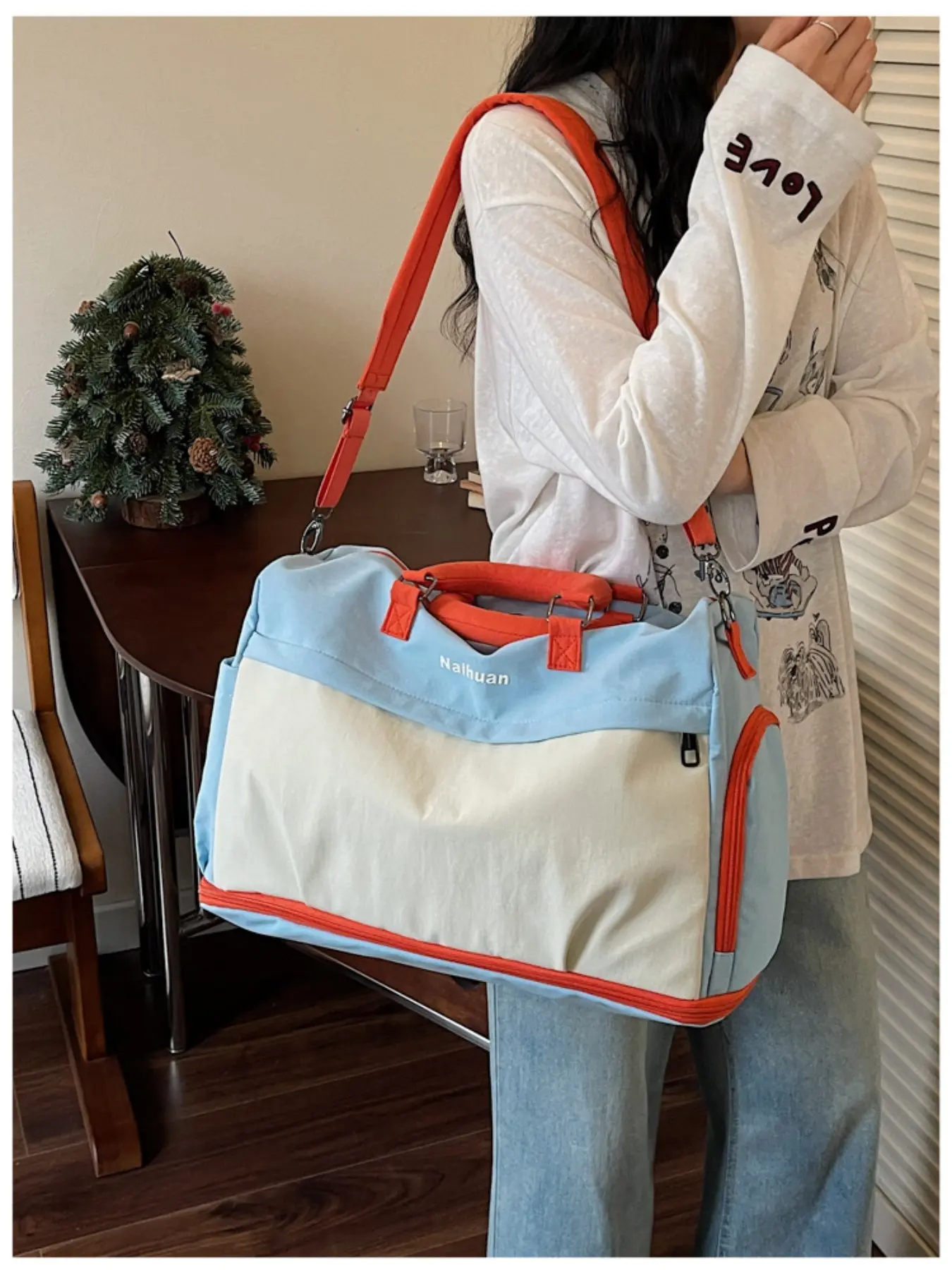 Women's Expandable Travel Bag, Large Capacity Waterproof Gym Swim Yoga Bag, Gym Duffel Bag, Detachable Shoulder Strap, Ideal for Short Trips, Hospital Stay, Commute
