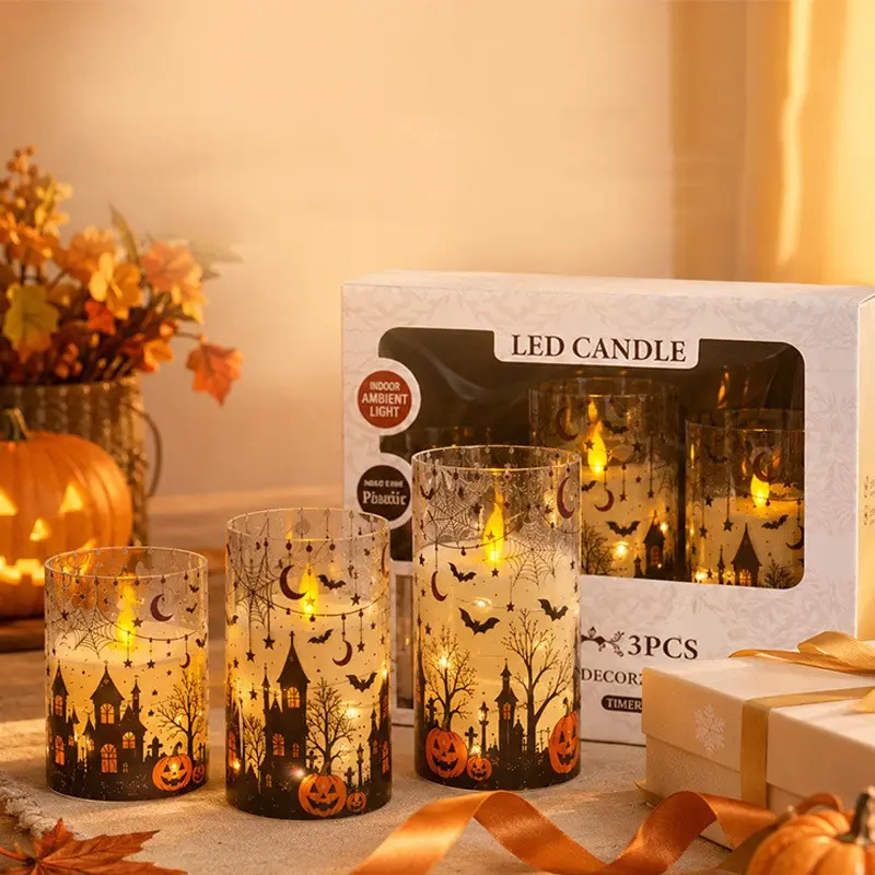 1pc/set Halloween Spooky LED Electronic Candle Light - Imitation of True and False Flame Candles Creative Festival Party Remote Control Atmosphere Lighting [Without Battery - Self provided]