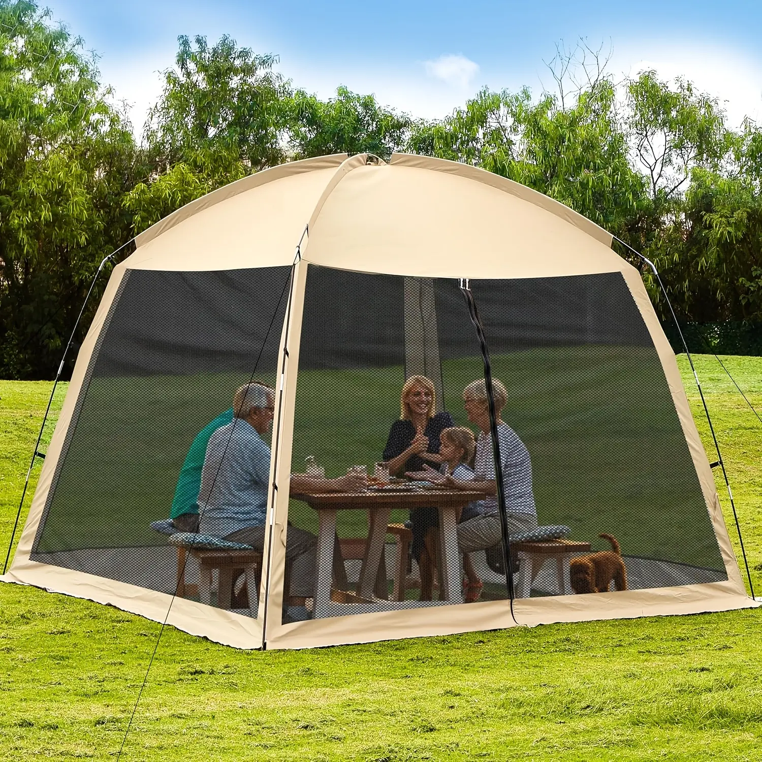 12'X12' Extra-Large Space Camping Tent Easily Accommodates 8-10 People Uv-Resistant, Waterproof Mosquito Net Ideal for Family Camping, Backyard Relaxation, Picnics, And Outings Quick-Setup Portable Breathable Tent