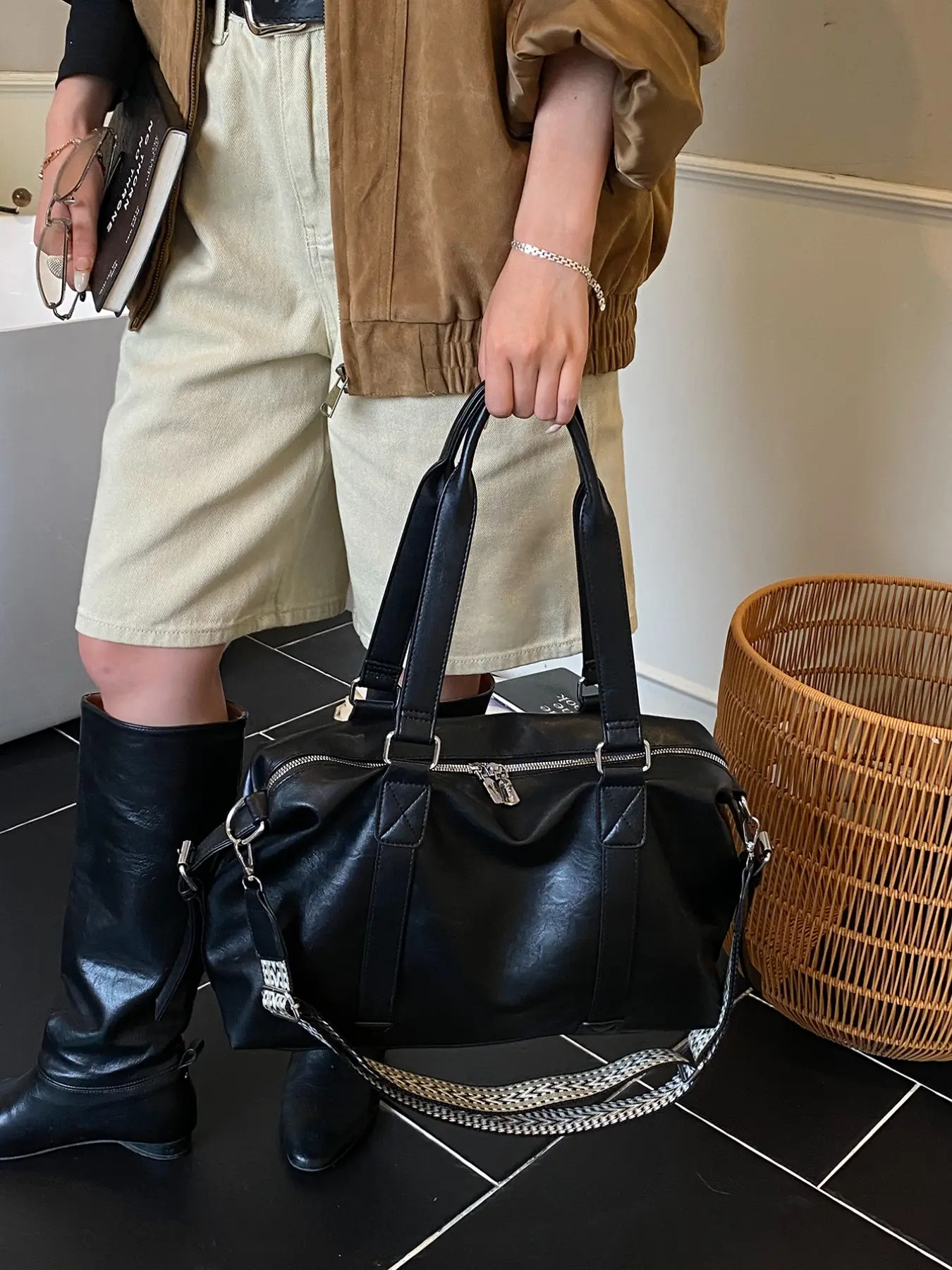 Vintage PU Leather Boston Bag, Large Capacity Travel Bag, Unisex Sports Luggage, Crossbody Shoulder Tote, Multi-Layer Zipper Backpack
