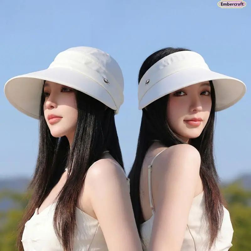 Women's 2-in-1 Wide Brim Sun Hat - Convertible Open-Top Visor with UV Protection, Adjustable for Summer Beach Travel, Adult Size