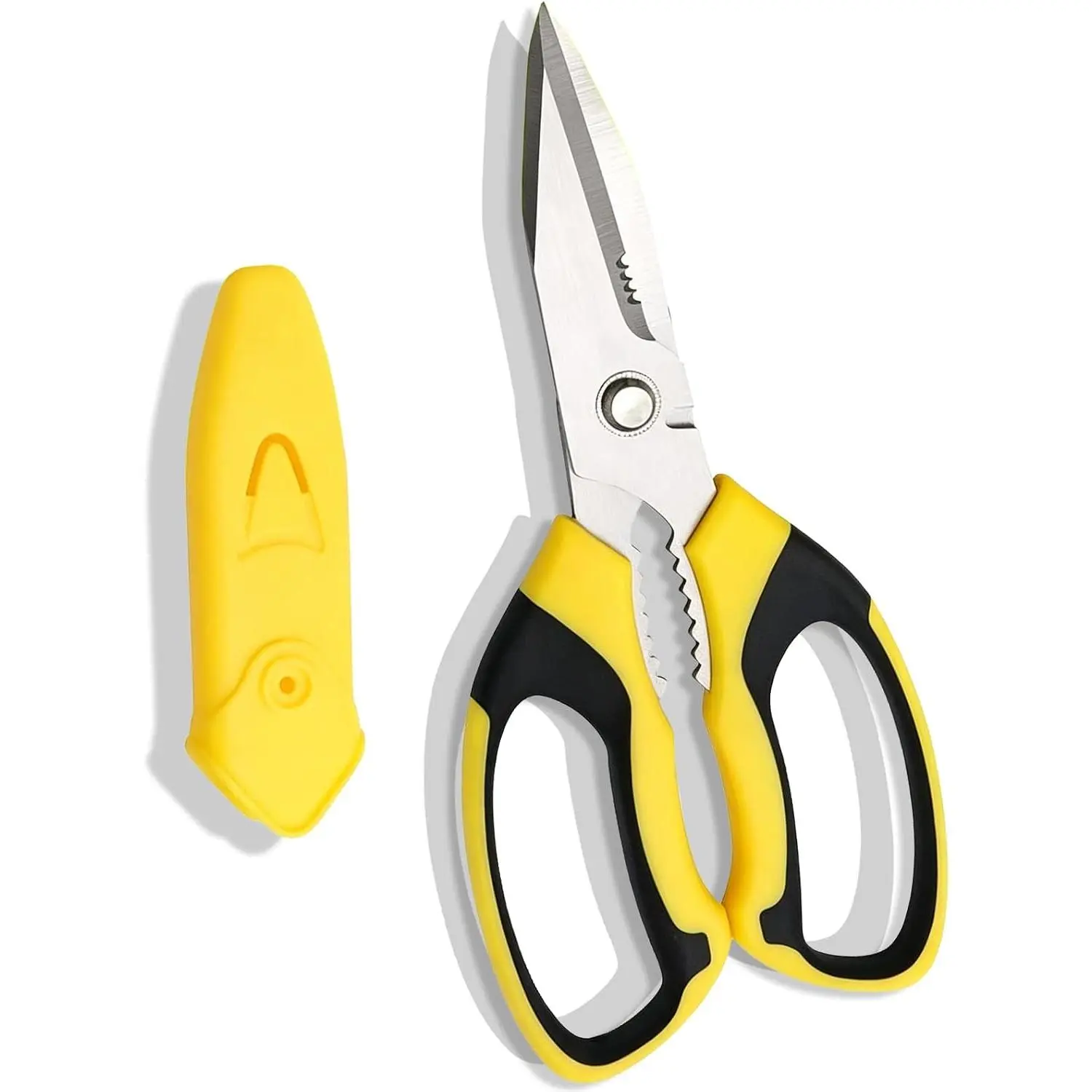 Utility  Heavy Duty 8-Inch, Multipurpose Serrated Stainless Steel Shears with Protective Cover, for  Carpet Cardboard Wire Leather Fabric, Kitchen Garden Office DIY Craft