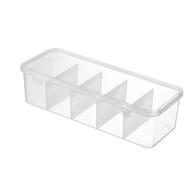 Large Capacity Transparent Storage Box with 5 Compartments, Plastic Organizer for Cables and Small Gifts, Ideal for School and Office Use