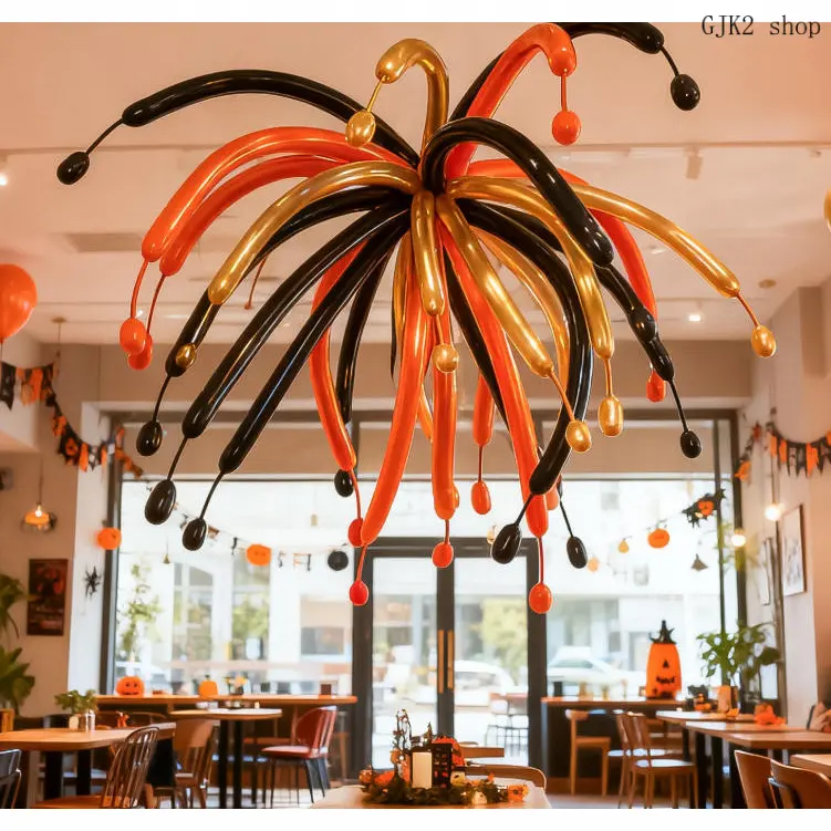 30‑Pack Black Orange Gold Long Magic Twisting Latex Balloons Handmade Fireworks Shape Indoor Commercial Venue Halloween Decor