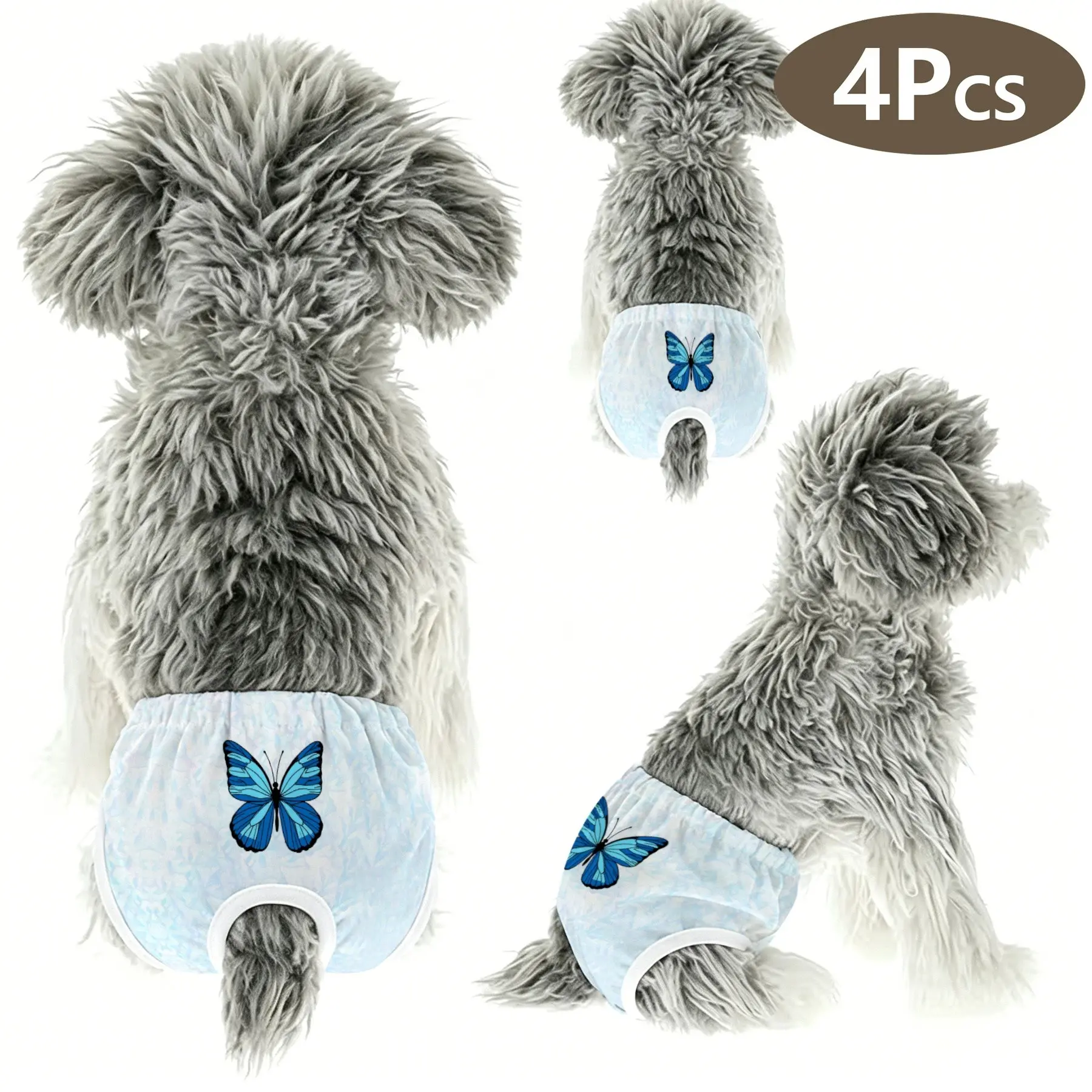 4-Pack Cute Pet Blue Butterfly Print Panties, Anti-Interference Underwear for Dogs & Cats, Ideal for Holidays, Home, Travel