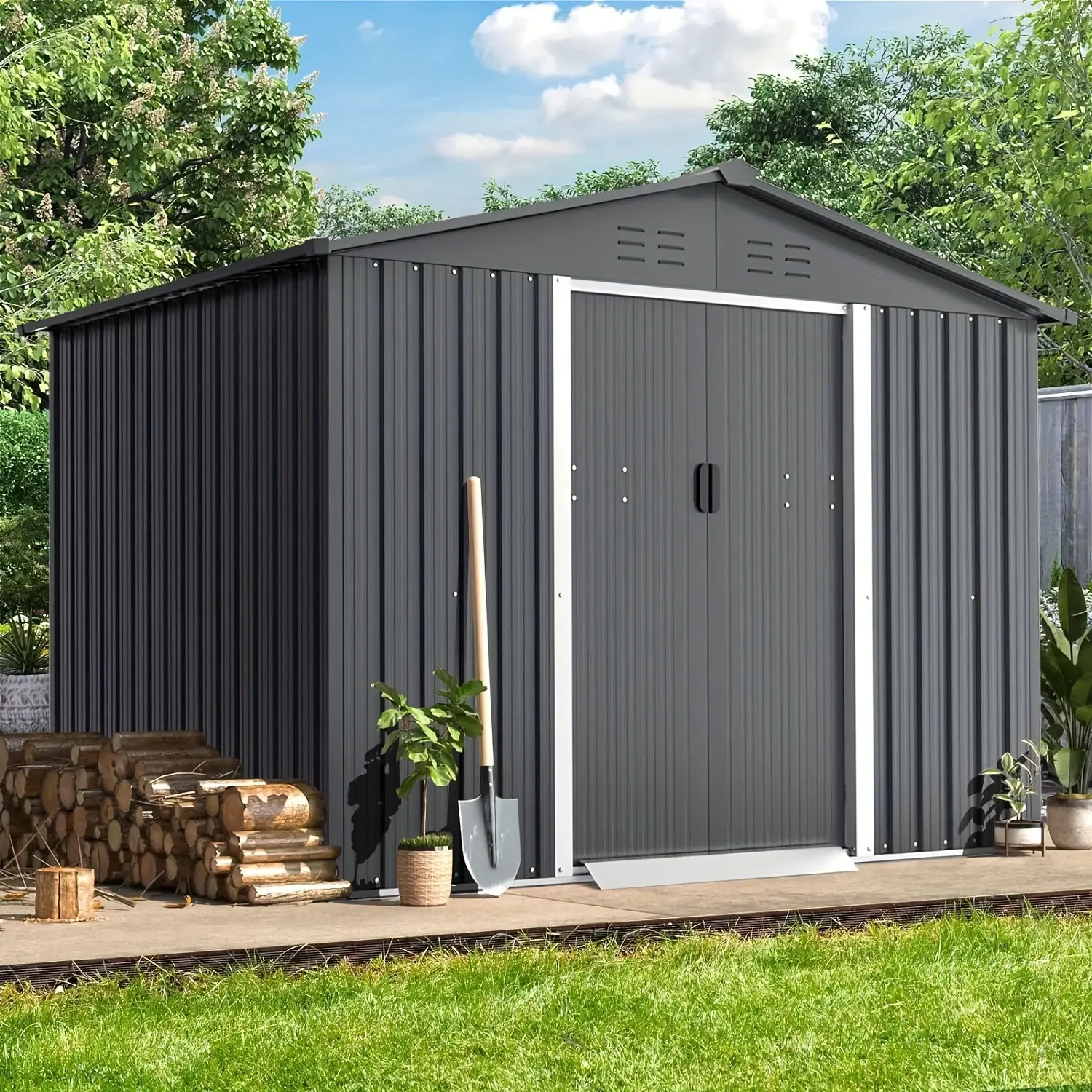 6X8ft Outdoor Garden Storage Shed ,Storage Tool ,with Sliding Door for Lawn Equipment, for Garden Backyard
