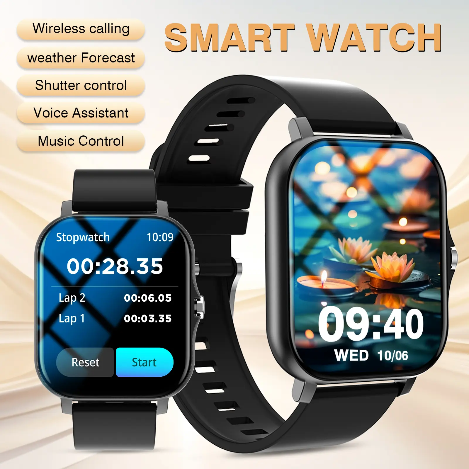 Smart Watch for Men and Women, Wireless Calling, Multiple APP Notifications, Sports Watch, Custom Wallpaper, Music Control, Compatible with iOS and Android