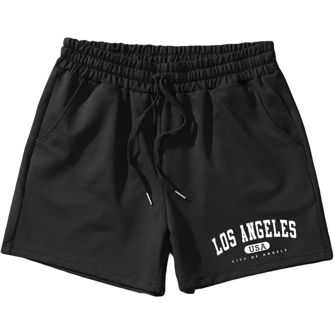 Unisex Los Angeles USA Graphic Print Sports Shorts,Men's Graphic Cool Shorts Drawstring Waist Basketball Athletic Gym Shorts,City Of Angels Vintage Loose Fit Workout Shorts For Men Women Daily Wear