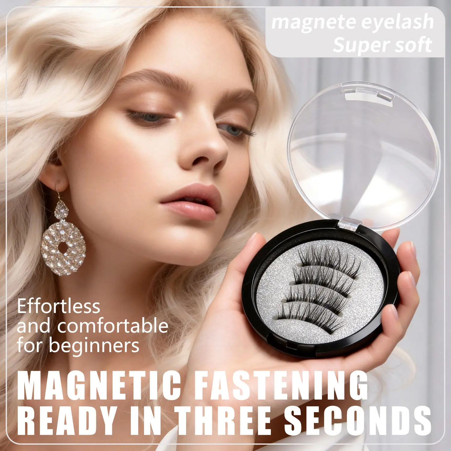 Lazy-Girl Must-Have! 5-Second Press-On Magnetic Lashes - Natural Long Wispy, Reusable Self-Adhesive Strips.
