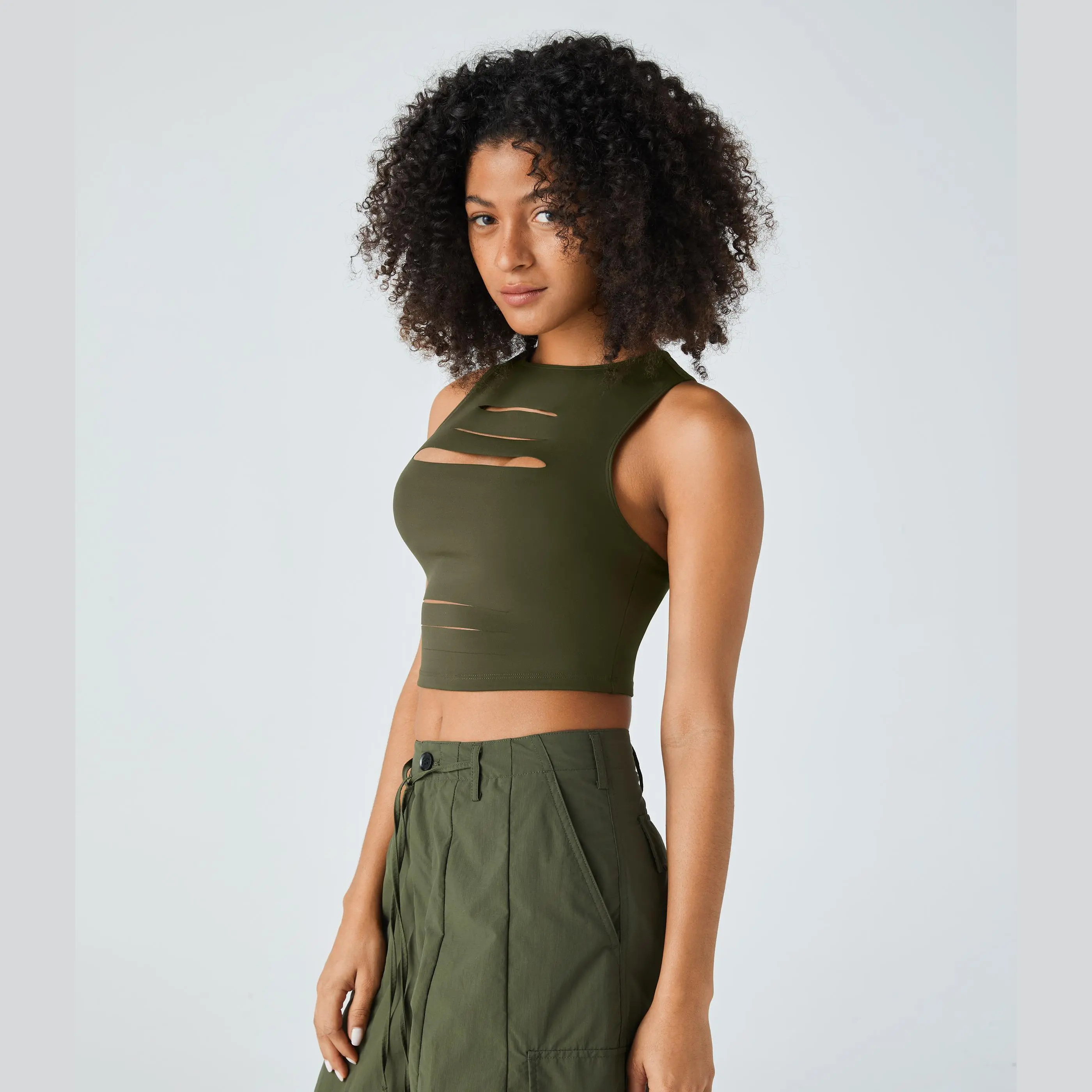 Halara Backless Racerback Cut Out Ripped Cropped Casual Tank Top