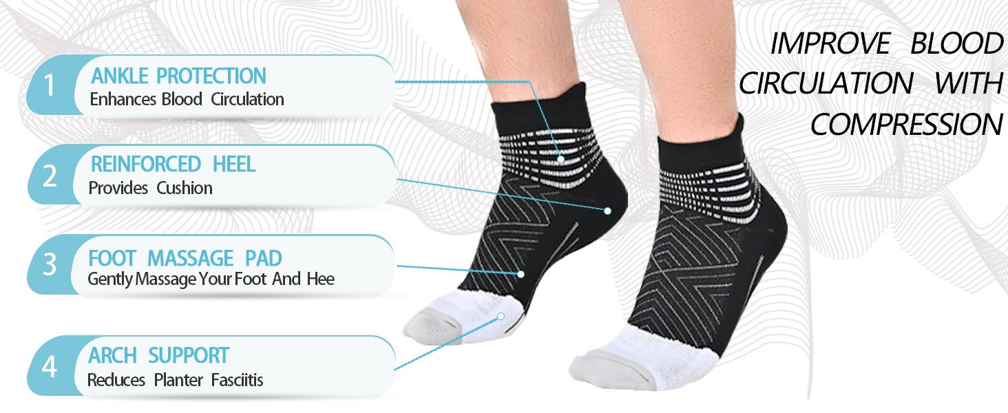 Compression Ankle Support Socks Women - Coolmax Wicking, Cushioned Athletic, Plantar Fasciitis Relief 2/3/6 Pairs