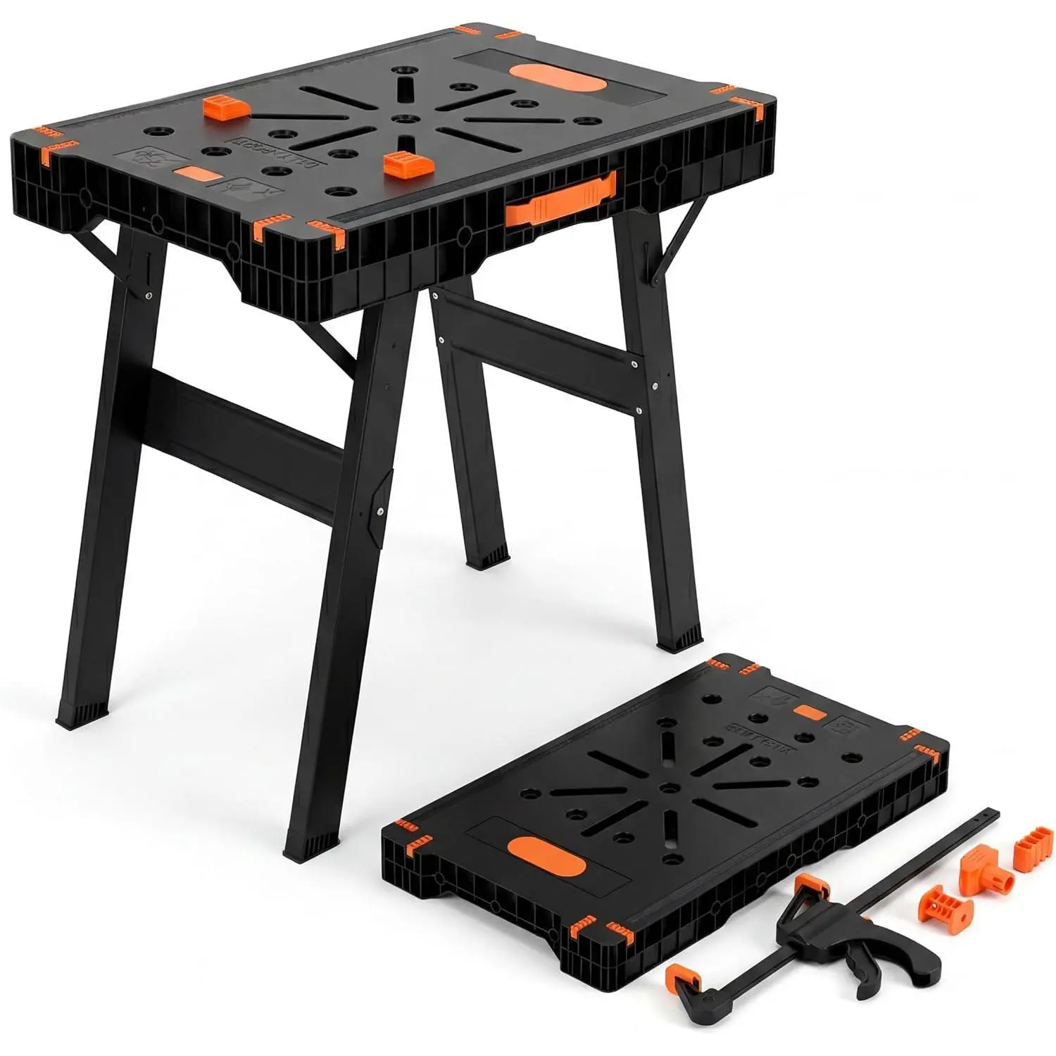 Folding Workbench & Sawhorse 2-in-1 Portable Work Table, 300 lbs Capacity Workbench / 1000 lbs Support Stand, Large 35 Inch Work Surface for Shop Garage, Fold & Go