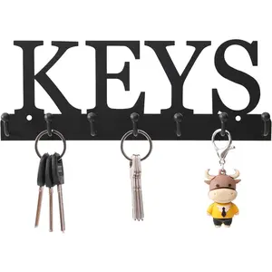 Key Holder Wall Mounted Key Hooks for Wall Decorative with 7 Hooks Black Metal Key Organizer Rack Hanger for Entryway, Front Door, Hallway, Office 10X3.7 inches