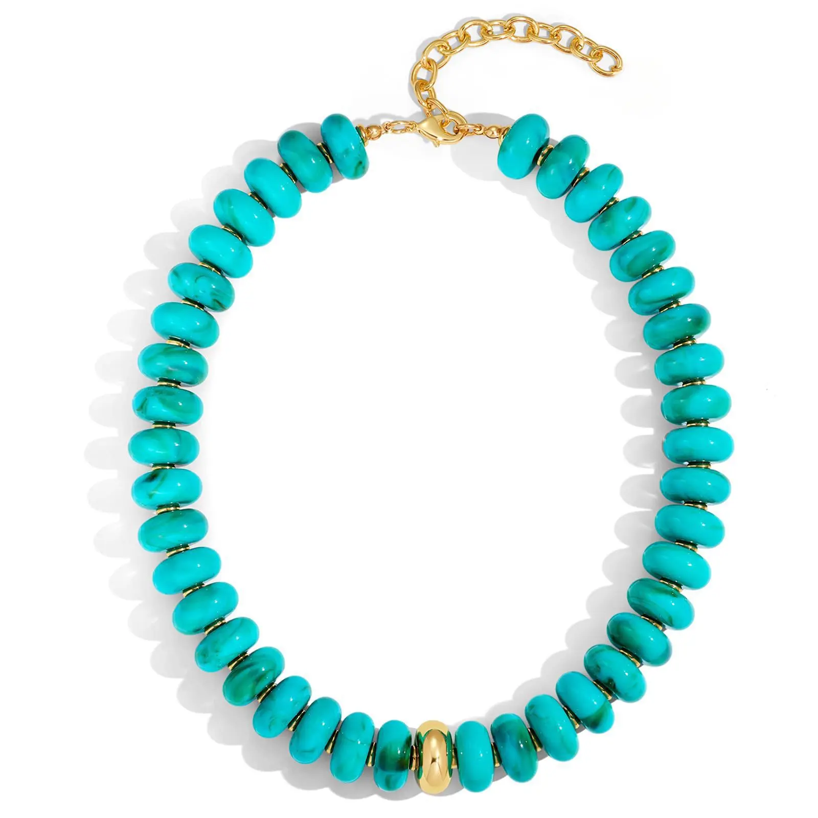 Colorful Acrylic Beaded Necklace, Viral Dopamine Resin Strand Jewelry, Gold‑Tone Metal Accents, Adjustable Length Women’s Chain, Light‑Weight Boho Statement Accessory, Great For Summer Layering, Beach Vacation & Photoshoot OOTD