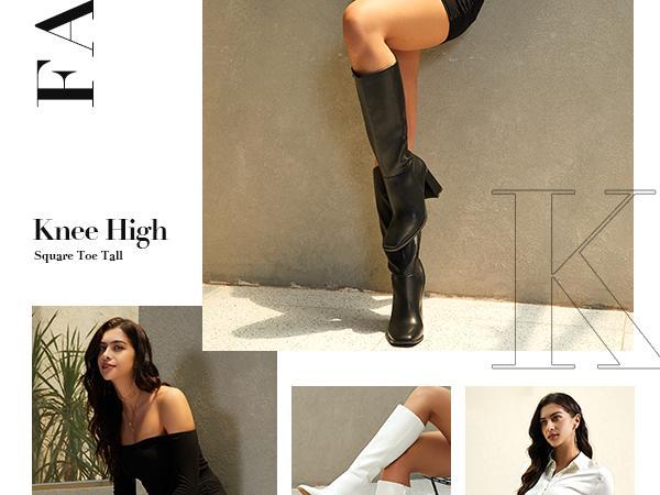 Women's Knee High Boots Fashion Chunky Heel Square Toe Tall Boots Side Zipper Long Boots Women's Knee High Boots Fashion Chunky Heel Square Toe Tall Boots Side Zipper Long Boots