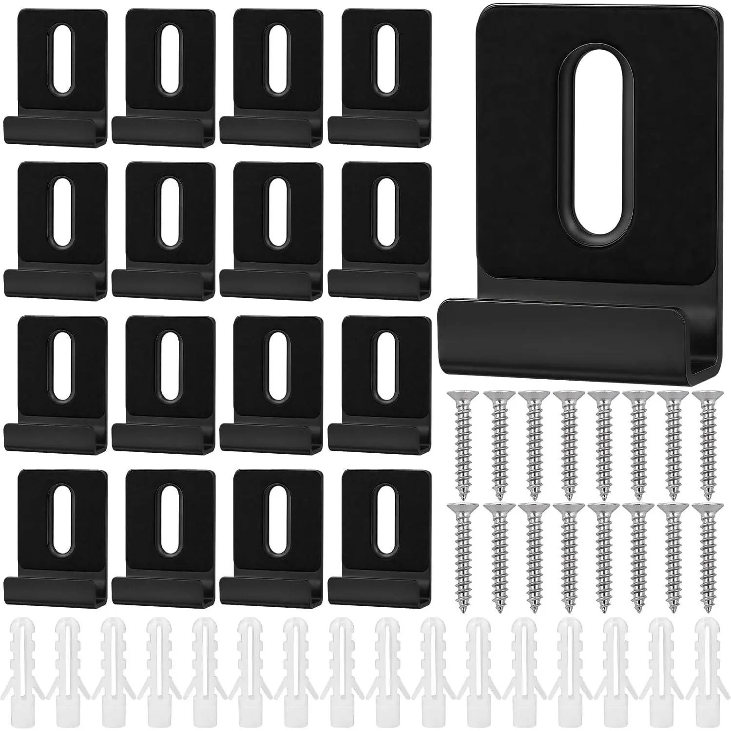 16 Pack 304 Stainless Steel J-Type Mirror Holder Clips Heavy Duty with Screws Foam Pads for Frameless Mirror Wall Mounting Black