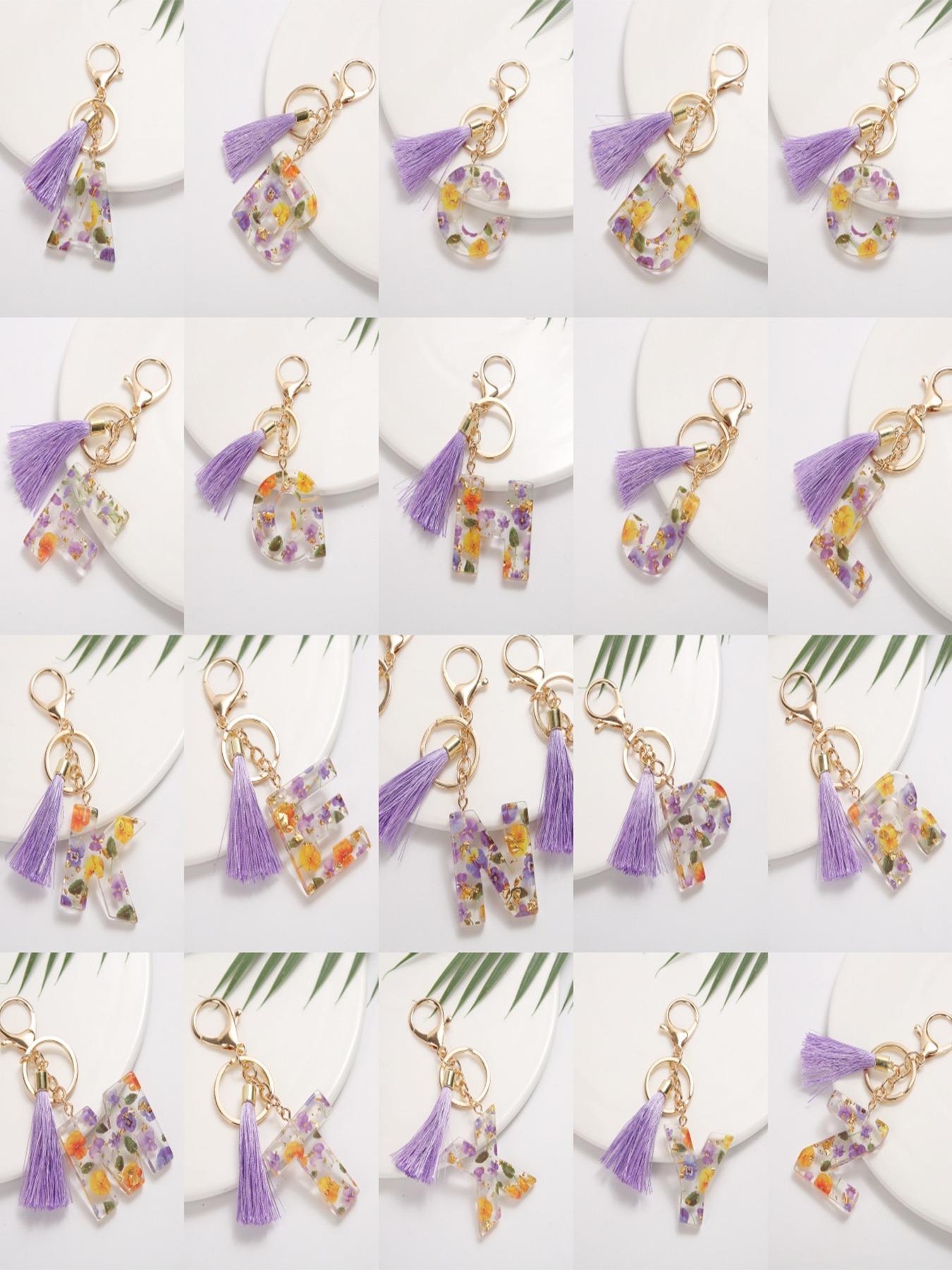 1pc Alphabet Initial Letter Key Chain Accessories, Cute Flowers Resin Charm with Key Ring, Bag Backpack Key Chain Pendant, People's Friends Gift First Choice, Stylish Keychain