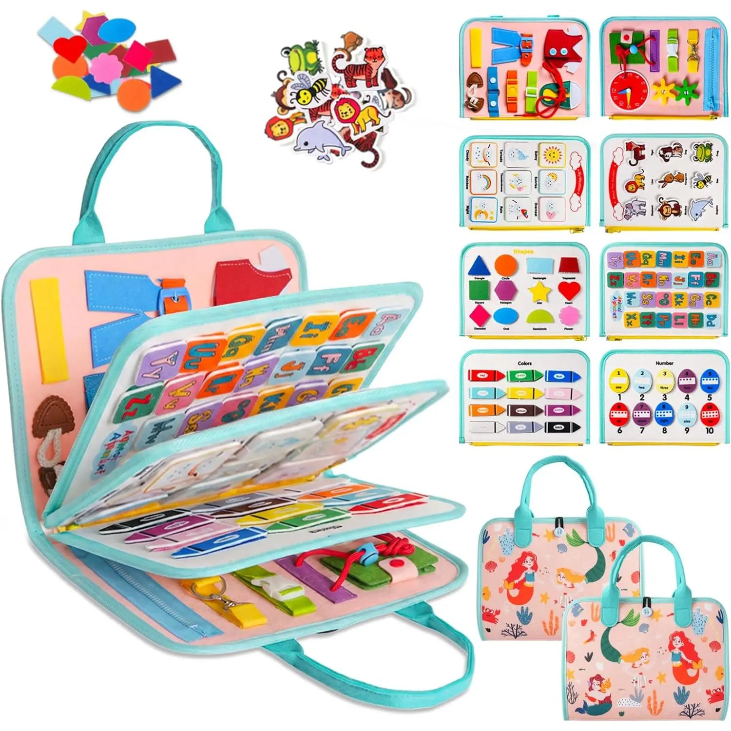 Toddler Busy Board Montessori Toys for Toddlers 1-3 Year Old Educational Activity Book Board Sensory Travel Toys Ages 2-4 Preschool Learning Fine Motor Skills Toy Quiet Book Gift for Kids