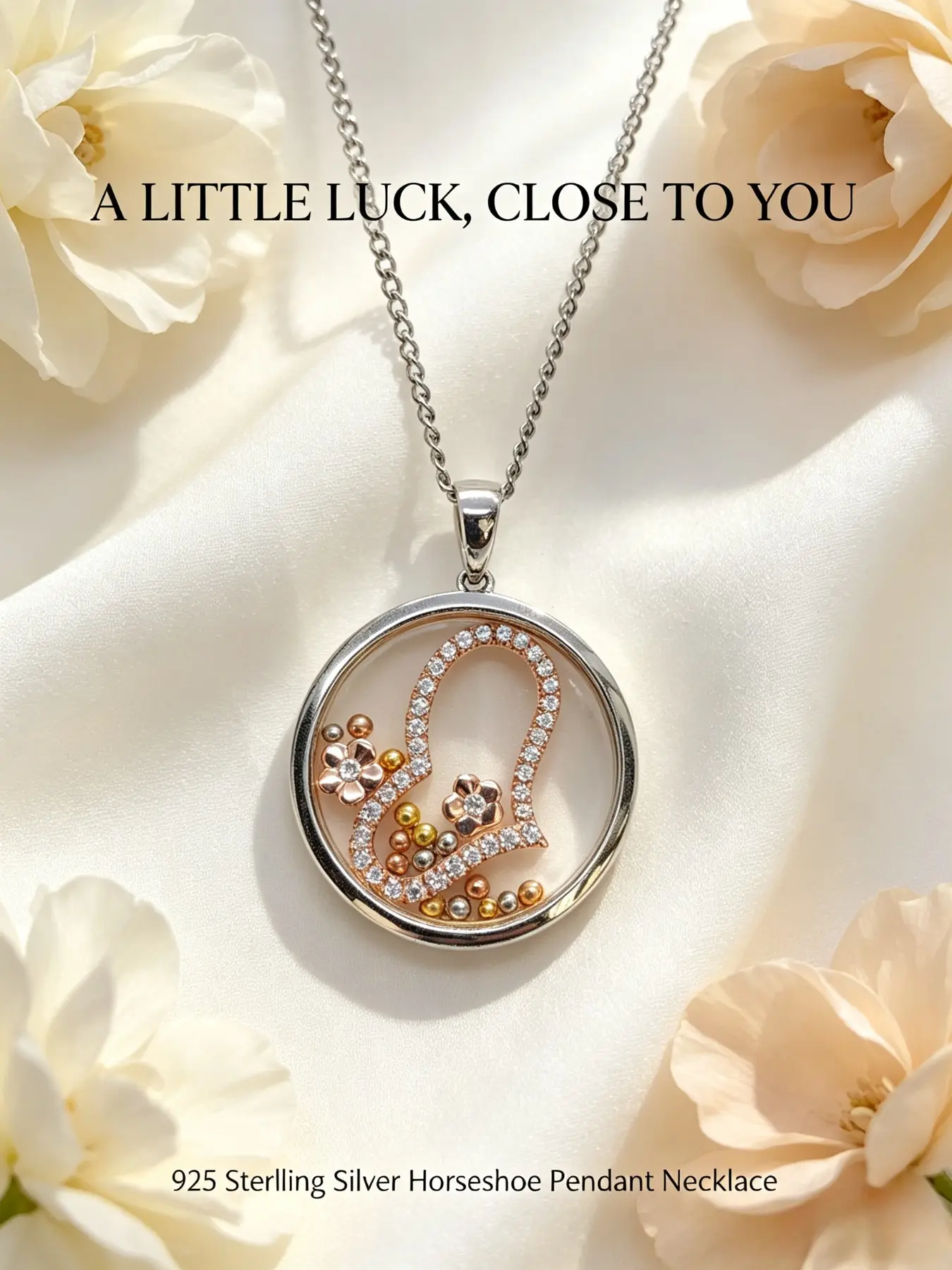 925 Silver Lucky Horseshoe Necklace, Casual Stainless Steel Pendant, All-Season Jewelry, Perfect Gift for Any Skin Tone