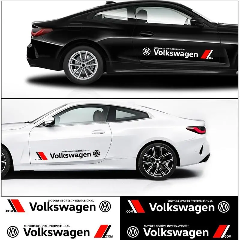One pair ports door decals, black & white optional, waterproof sun-resistant with zero residual glue, trendy racing style car body stickers, compatible with Golf, Sagitar, Magotan, Tharu, Tiguan,
