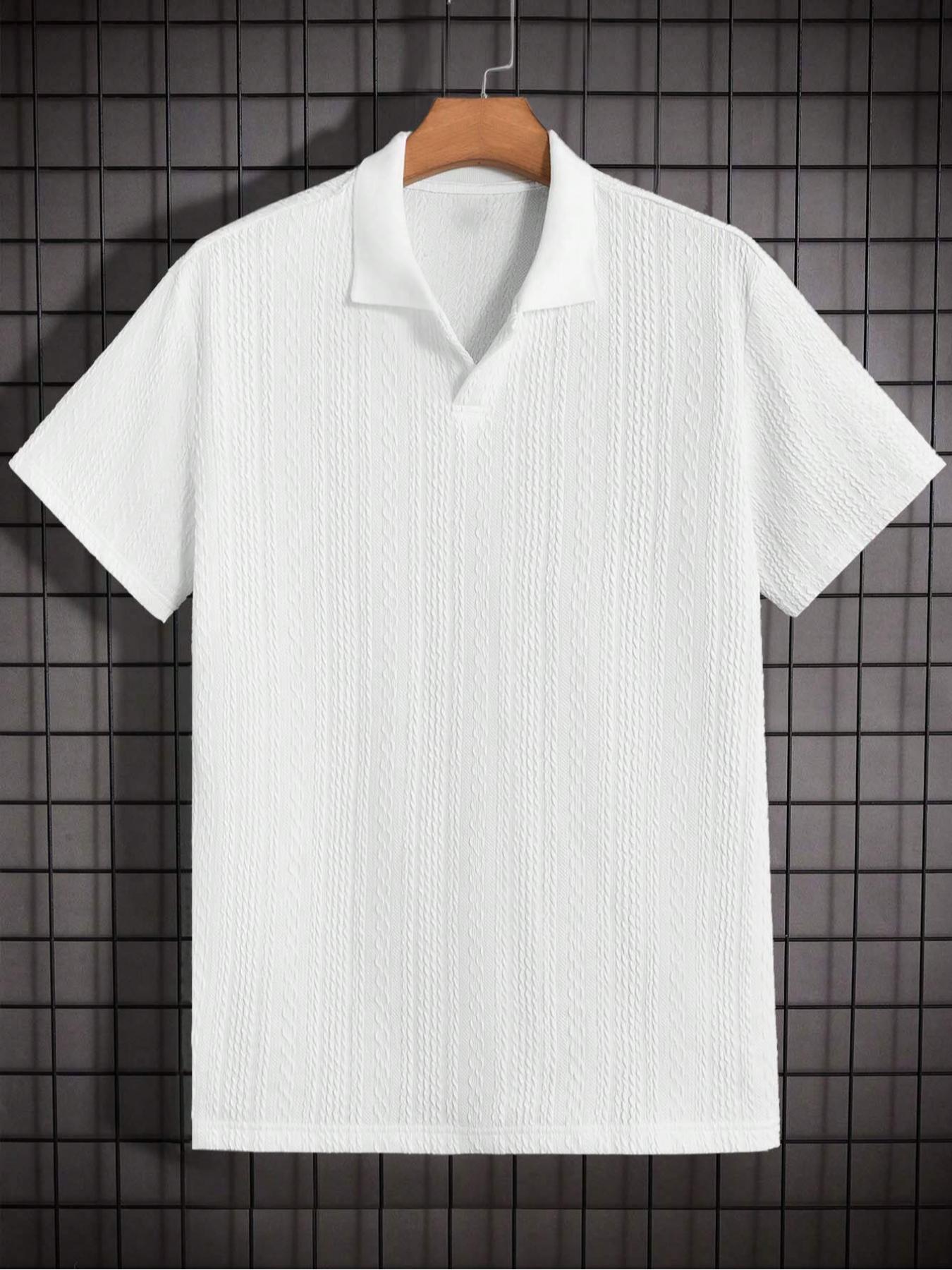 Men's Solid Jacquard Knit Polo Shirt, Regular Fit Casual Short Sleeve Collared Top for Summer, National Day Clothing, Fashion Menswear Men's Clothes for Daily Wear