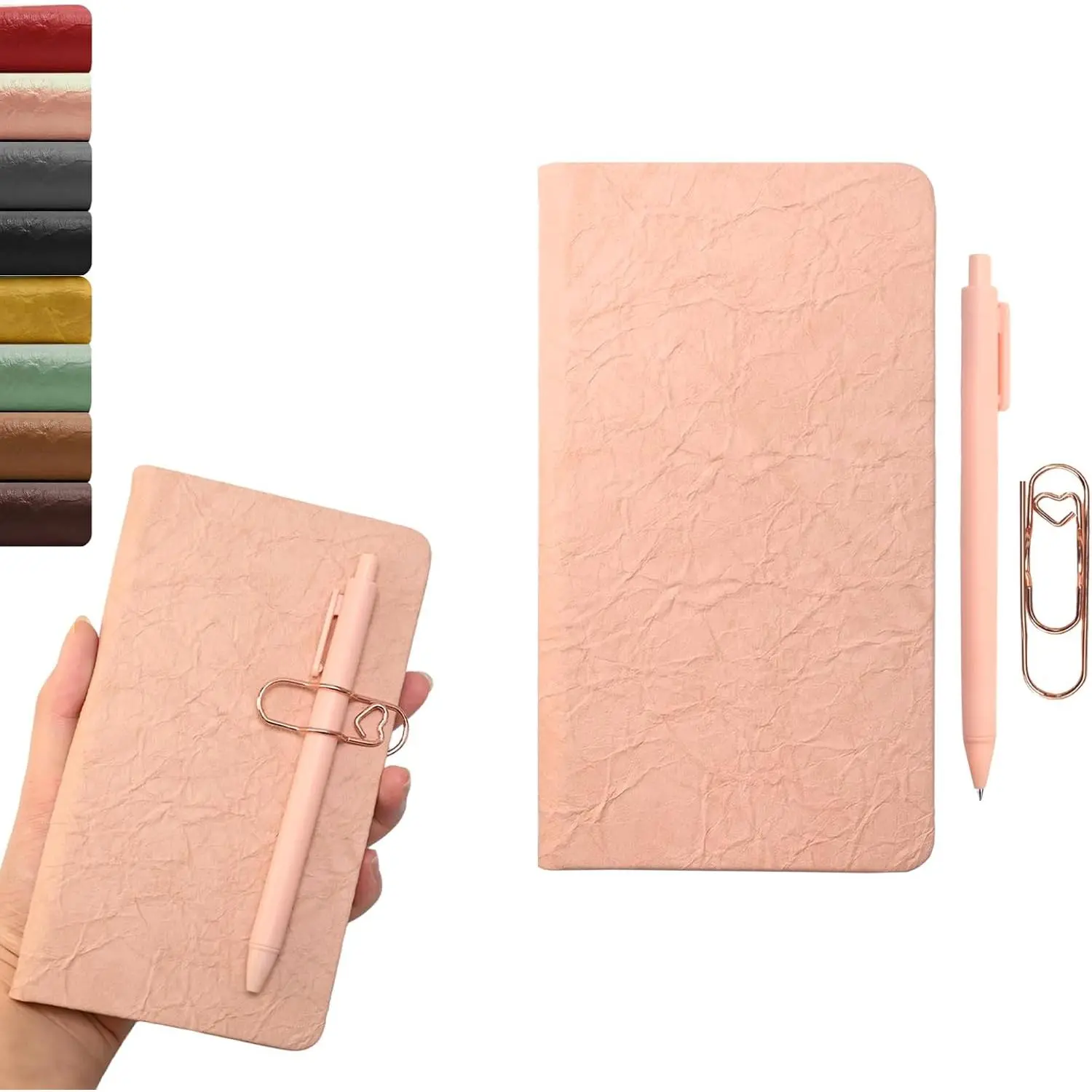 Wrinkle Leather Notebook With Pen, 3.9"x 7.1" 160 Pages A6 Lined Paper | College Ruled Notebook for Writing Note Taking,Hardcover Journal for Office School Business  Supplies (Dirty )