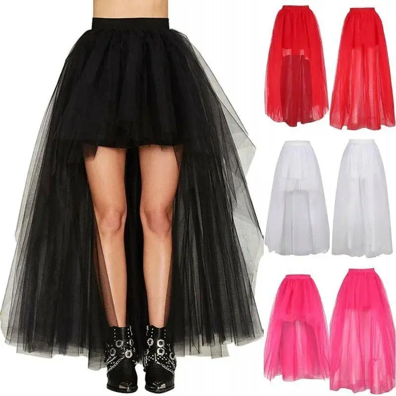 Black Tulle Long Petticoat Rockabilly 3 Layers High Low Woman Tutu Skirt Underskirt Slips Wedding Accessories 2023
