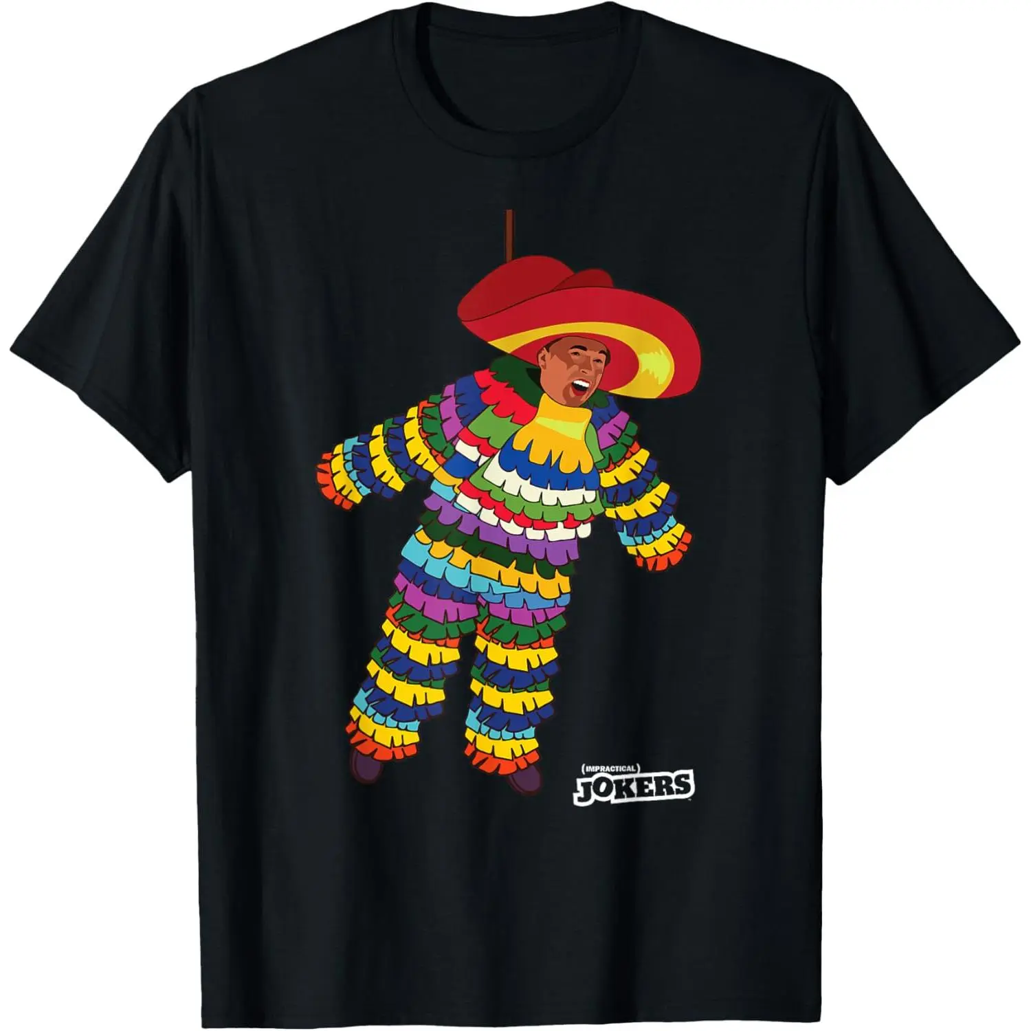 Men's Impractical Jokers Tee, Combed Cotton Round Neck Shirt with Rainbow Pinata Design, Funny TV Show Fan Top, Anti-Fade Ink, S-5XL, Graphic, Party, Print, Unique Funny Fan Gift, Streetwear, Baggy, Fringe, Oversized, Fabric, Soft, Watch Party, Graphic Te