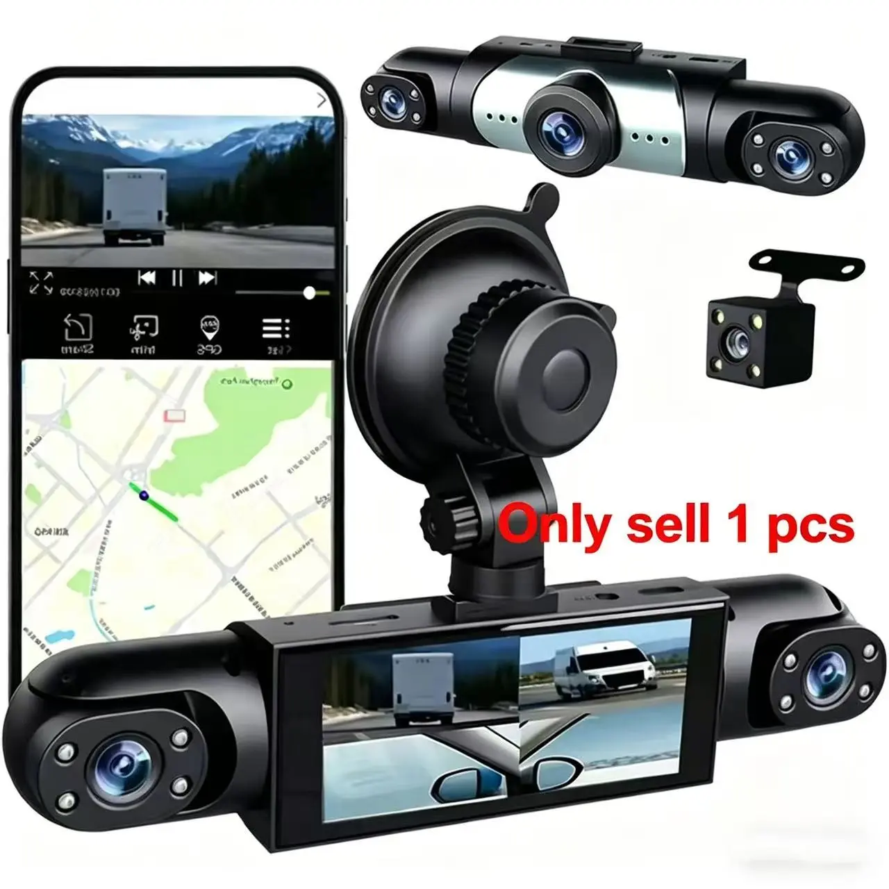 Four-Channel Car Dash Cam, 1080P Dvr with 64GB SD Card, Full HD 3.16-Inch Screen, Night Vision, Parking Mode, WiFi Connectivity, Car Dashcam
