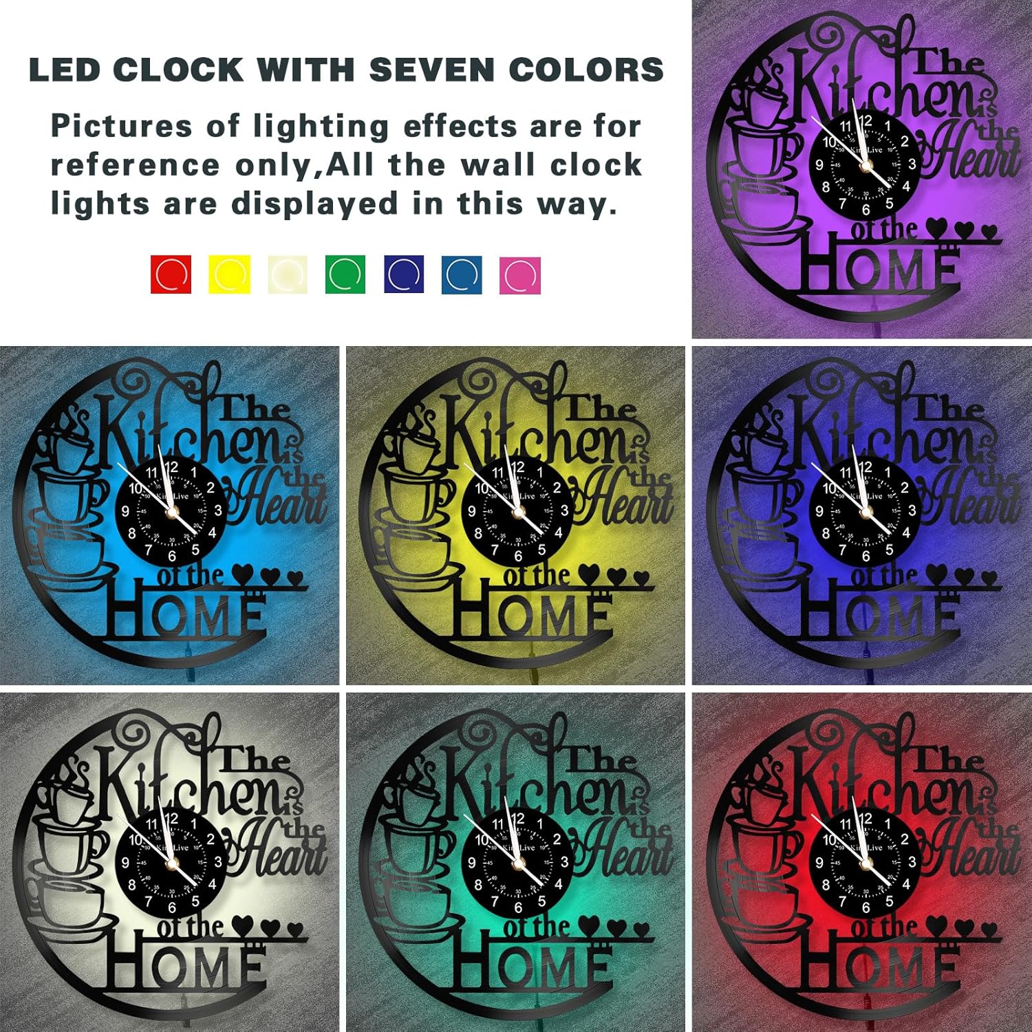 Kitchen Themed Wall Clock, 1 Count Battery Powered Wall Clock with LED Night Light, Led Wall Clocks, Decorative Wall Clock for Home Kitchen Coffee Shop (without Battery)