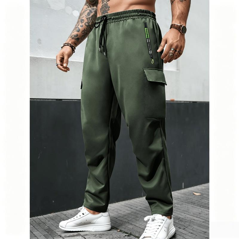 Men's Lightweight Cargo Joggers - Male Clothing, Regular Fit (Normal Type), Elastic Waistband, Cargo Pockets, Anti-Theft Zipper Pocket, Breathable, Quick Dry, Embroidery, Machine Washable, All Seasons Outdoor Joggers for Hiking, Walking