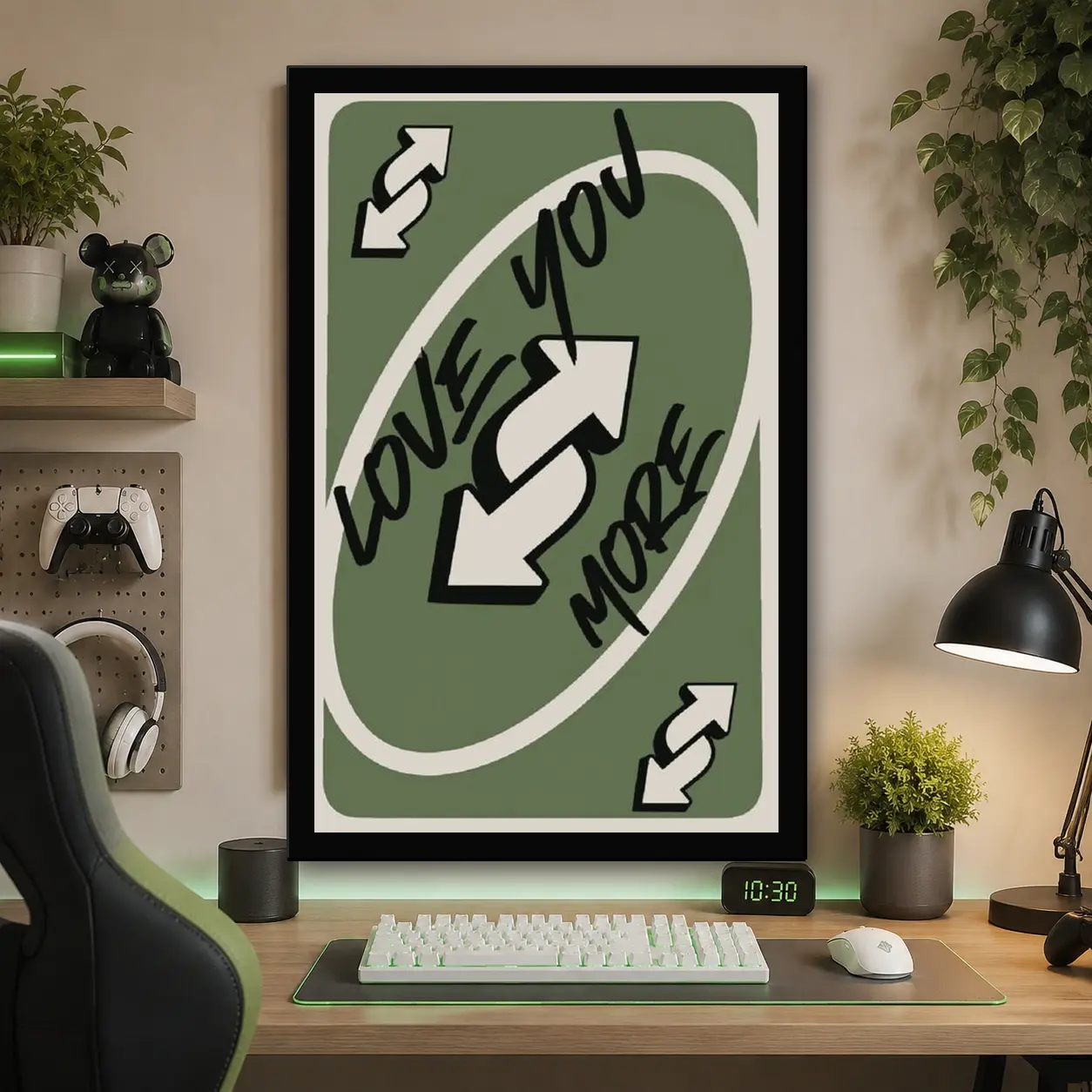 Love You More Green Retro Canvas Wall Art, Unframed Playing Card Design Poster Print, Girly Coquette Valentine Aesthetic Decor for Bedroom Dorm Apartment Living Room or Gallery Wall, Preppy Romantic Room Artwork, Cute Gift for Her, Poster Only
