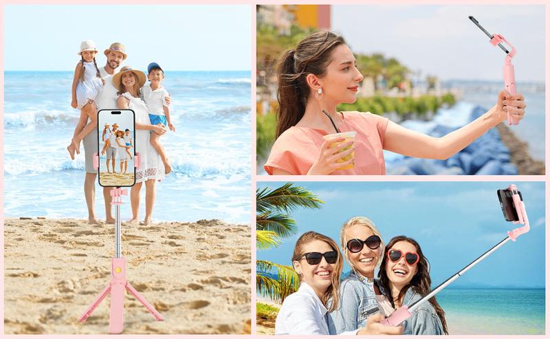 Pink Selfie Stick Tripod, with Wireless Remote Control, Live Streaming Video Recording, Compatible with Android, iPhone More