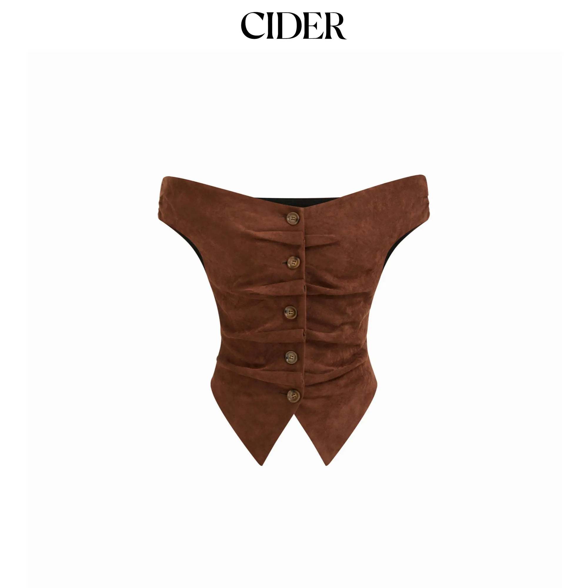 Cider Suede Off-shoulder Ruched Asymmetrical Hem Top
