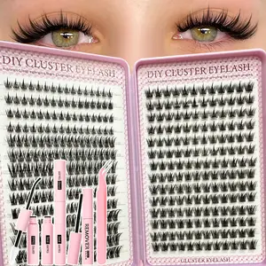 392 Piece False Eyelash Extension Kit, High Capacity D Curl Lashes, Includes Adhesive & Sealant, DIY Lashes for Daily Use, Parties, Travel, Fluffy False Eyelashes, Fluffy Lash Clusters