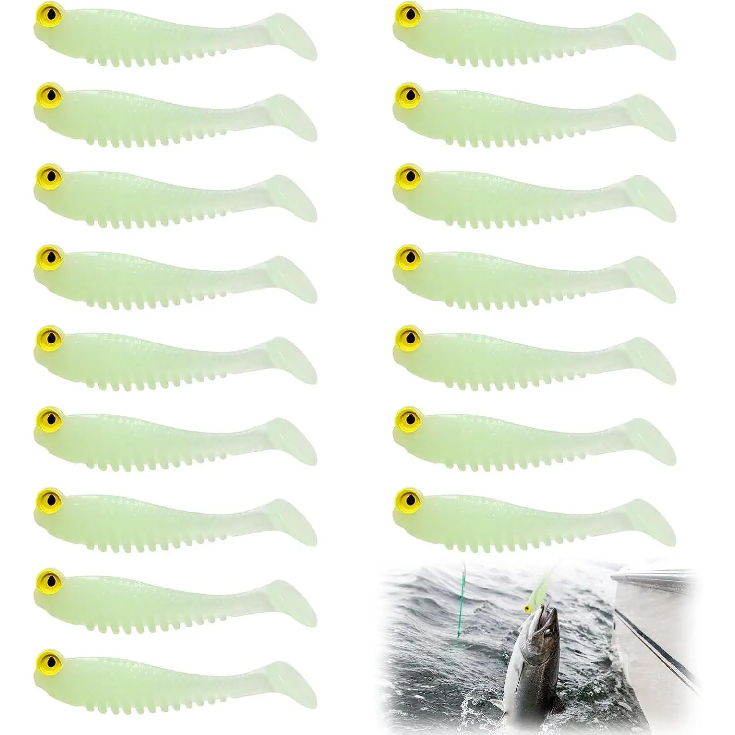 Glow in The Dark Fishing Lures, Soft Plastic Swimbaits for Freshwater or Saltwater Use, Walleye Fishing Lures Kit for Night Fishing Bass, Crappie, and Trout(16PCS)
