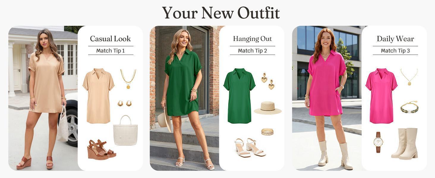 Imily Bela Womens Summer Shirt Dress Casual Short Sleeve Collared V Neck Loose Beach Cover Up Shirts with Pockets