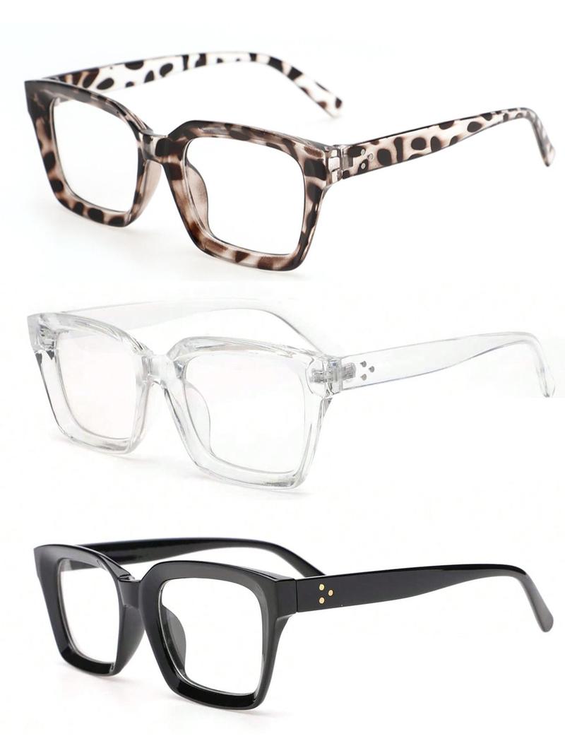 Unisex Simple Eyeglasses Set in Leopard, Clear and Solid Color , Trendy Square Frame Eyeglasses for Everyday Use, Fashion Accessories for Outdoor Activities, Trendy Casual Eyeglasses