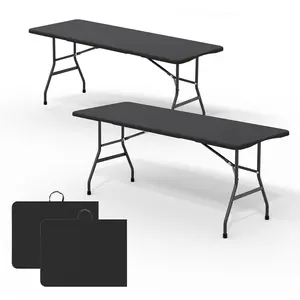 2 Pack 6FT HDPE Plastic Portable Folding Table with Carry Handle, Indoor Outdoor Foldable Utility Table for Camping Picnic Parties Events